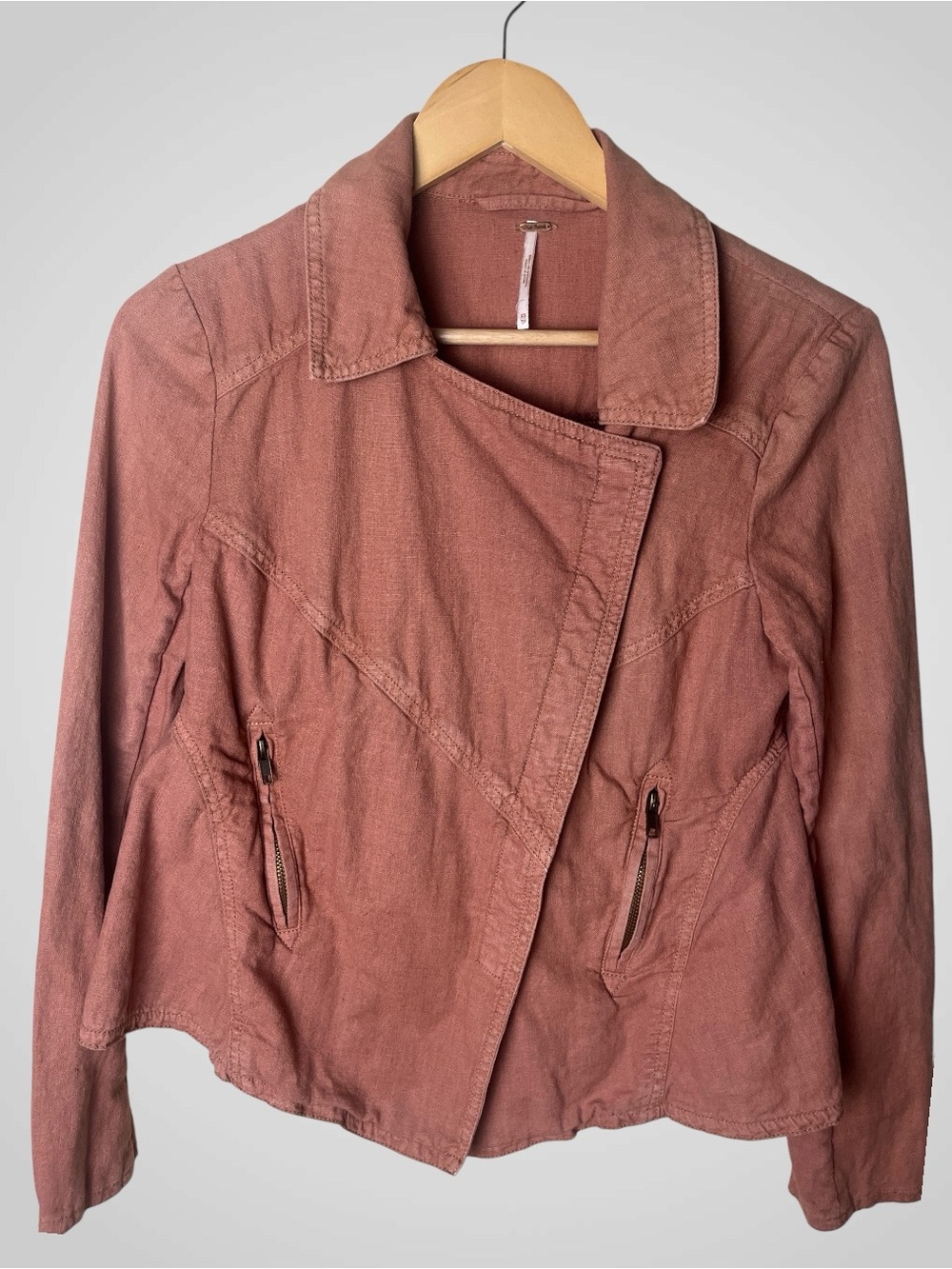 Free People Rosewood Washed Linen Moto Jacket